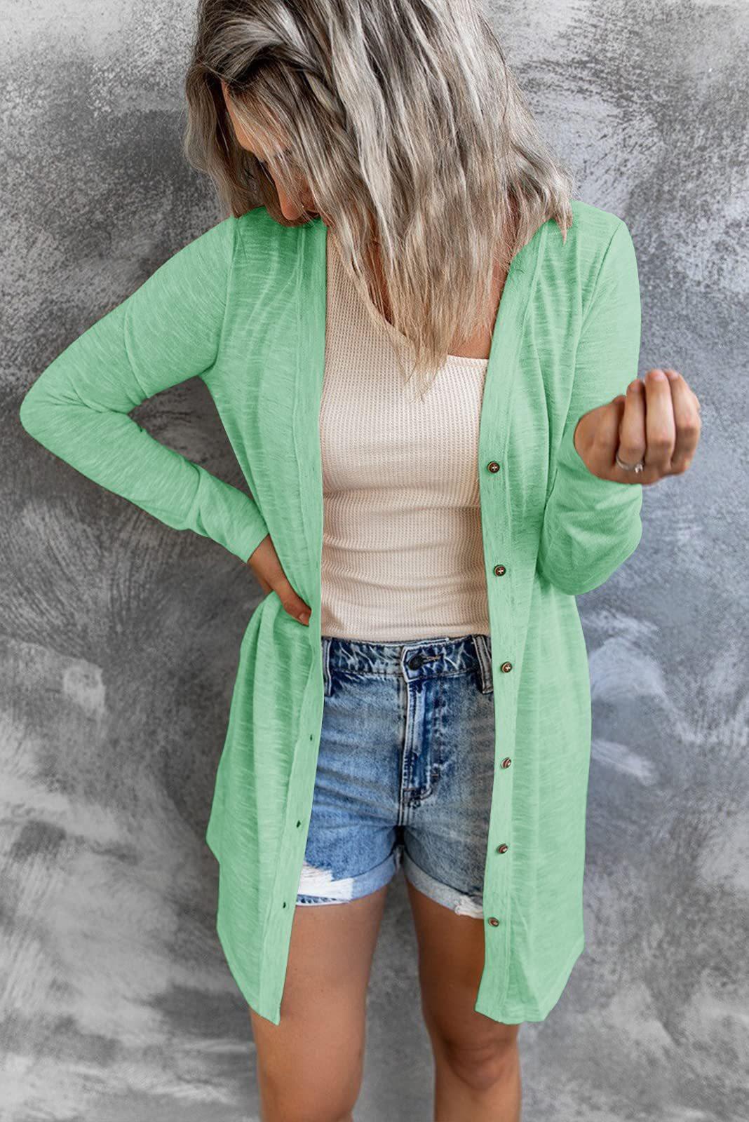 Women's Longline Cardigan with Full Button Closure