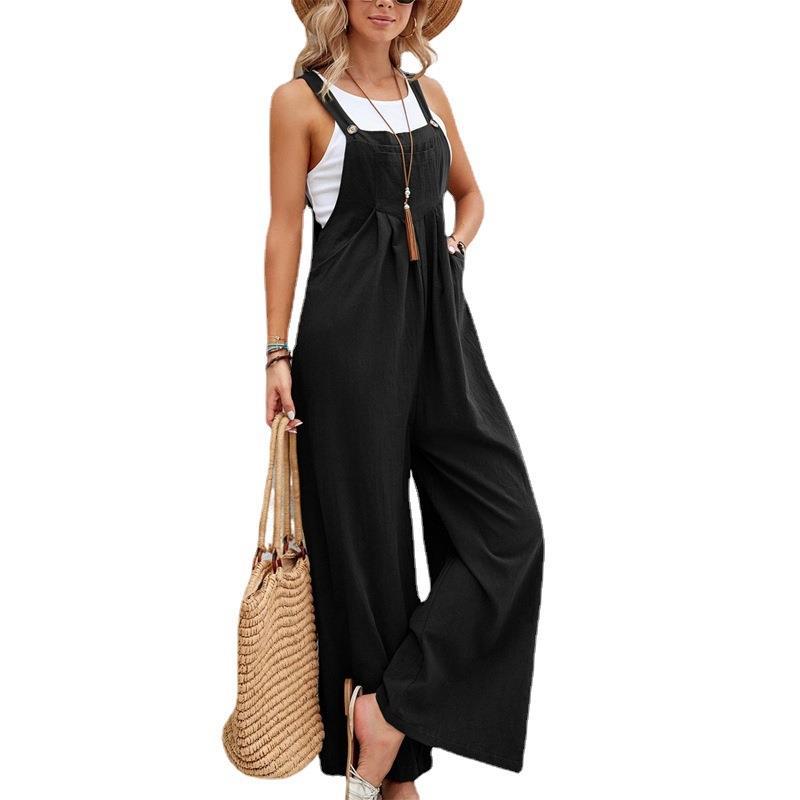 Women's Casual Wide-Leg Jumpsuit with Buckle Closure
