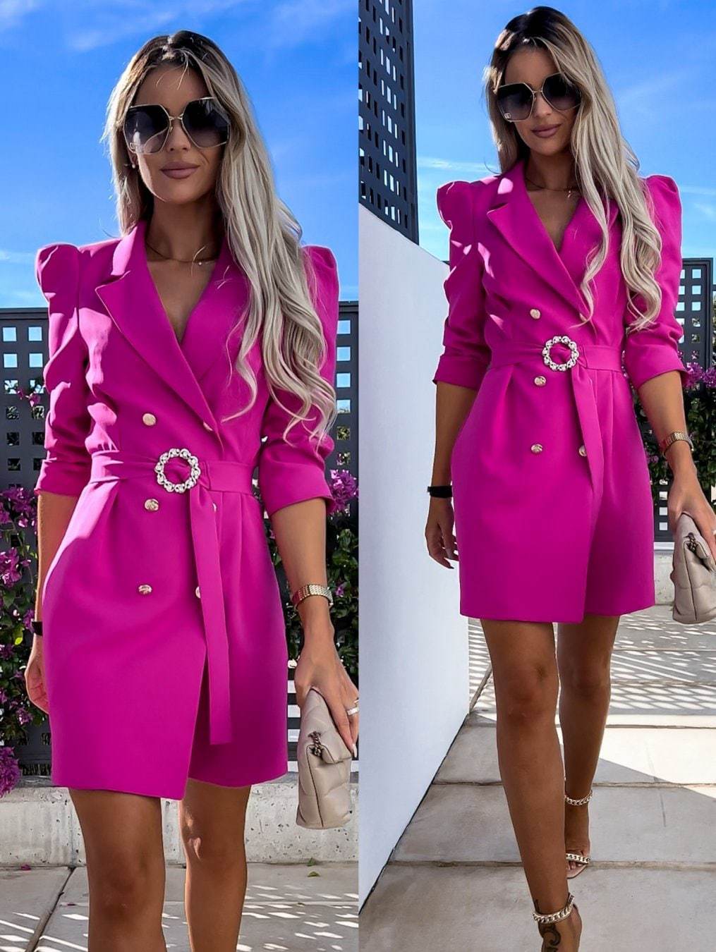 Women's Blazer Dress with Tailored Fit and Glamorous Button Detail