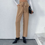 Women's Elegant High-Waist Trousers with Tie Belt