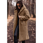 Women's Fluffy Teddy Coat with Hood and Button Detail