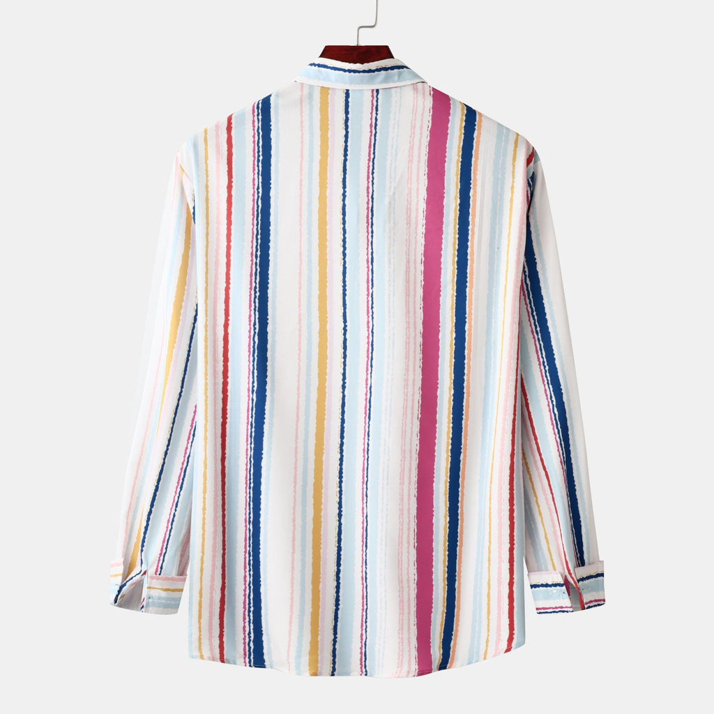 Women's Long-Sleeve Shirt with Striped Design and Button Placket