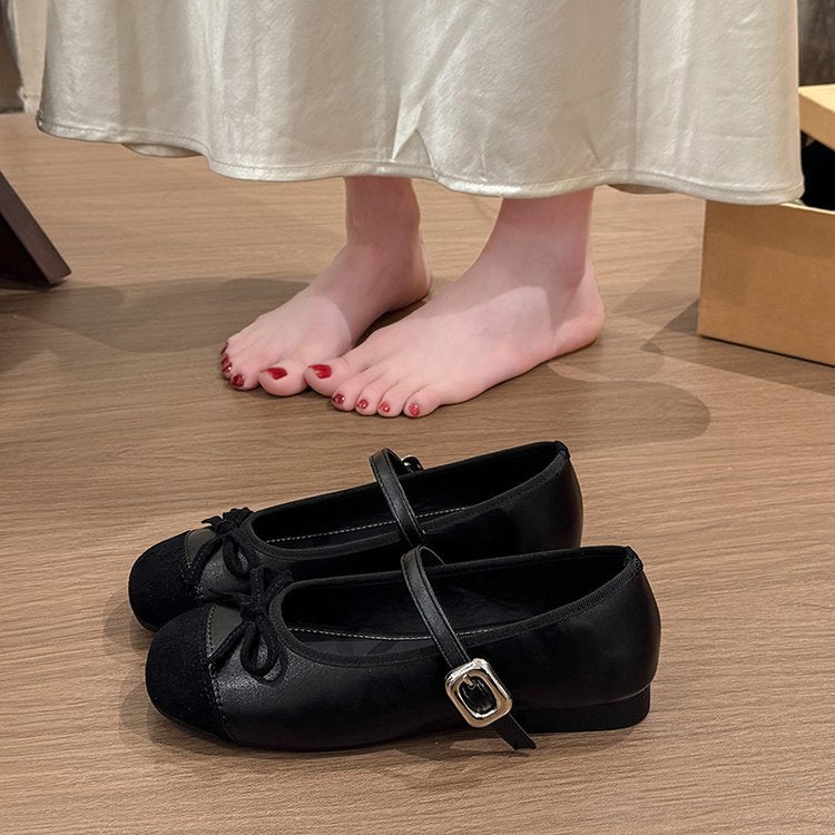 Women's Ballet Flats with Buckle and Bow Decoration