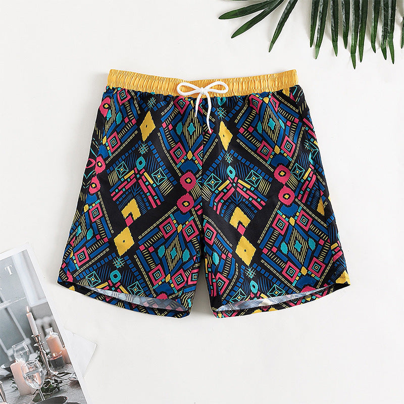 Women's Swim Trunks with Elastic Waist and Geometric Pattern