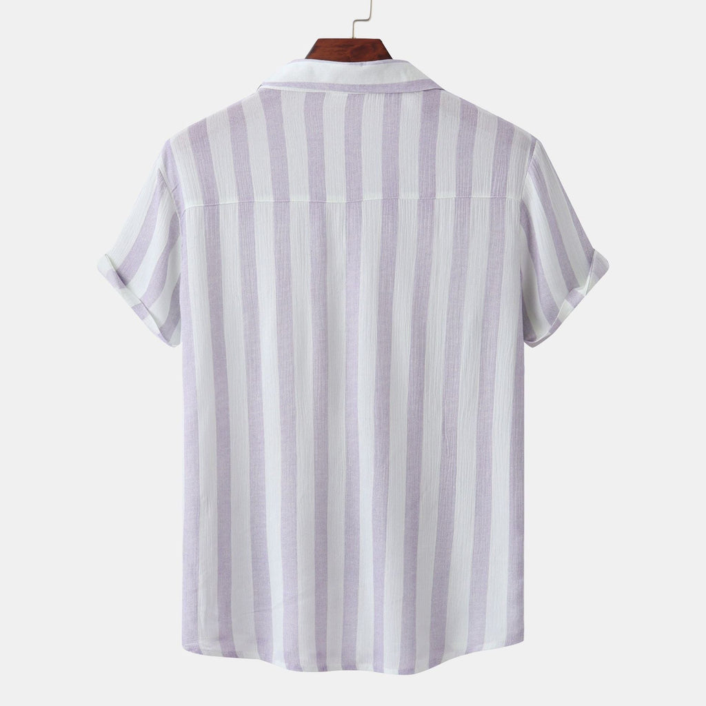Women's Short Sleeve Shirt with Elegant Stripe Pattern and Practical Chest Pocket