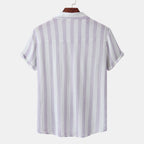 Women's Short Sleeve Shirt with Elegant Stripe Pattern and Practical Chest Pocket