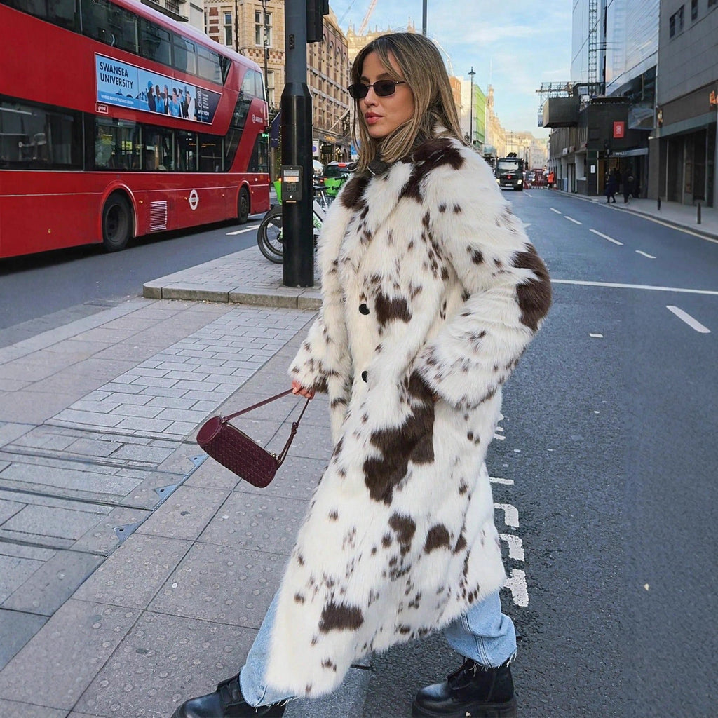 Elegant Faux Fur Coat in Modern Animal Print