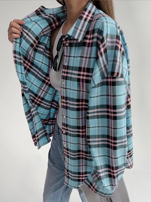 Women's Casual Plaid Shirt Blouse