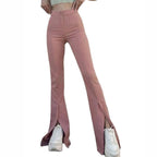 Women's Flared Trousers with Side Slits and High Waist