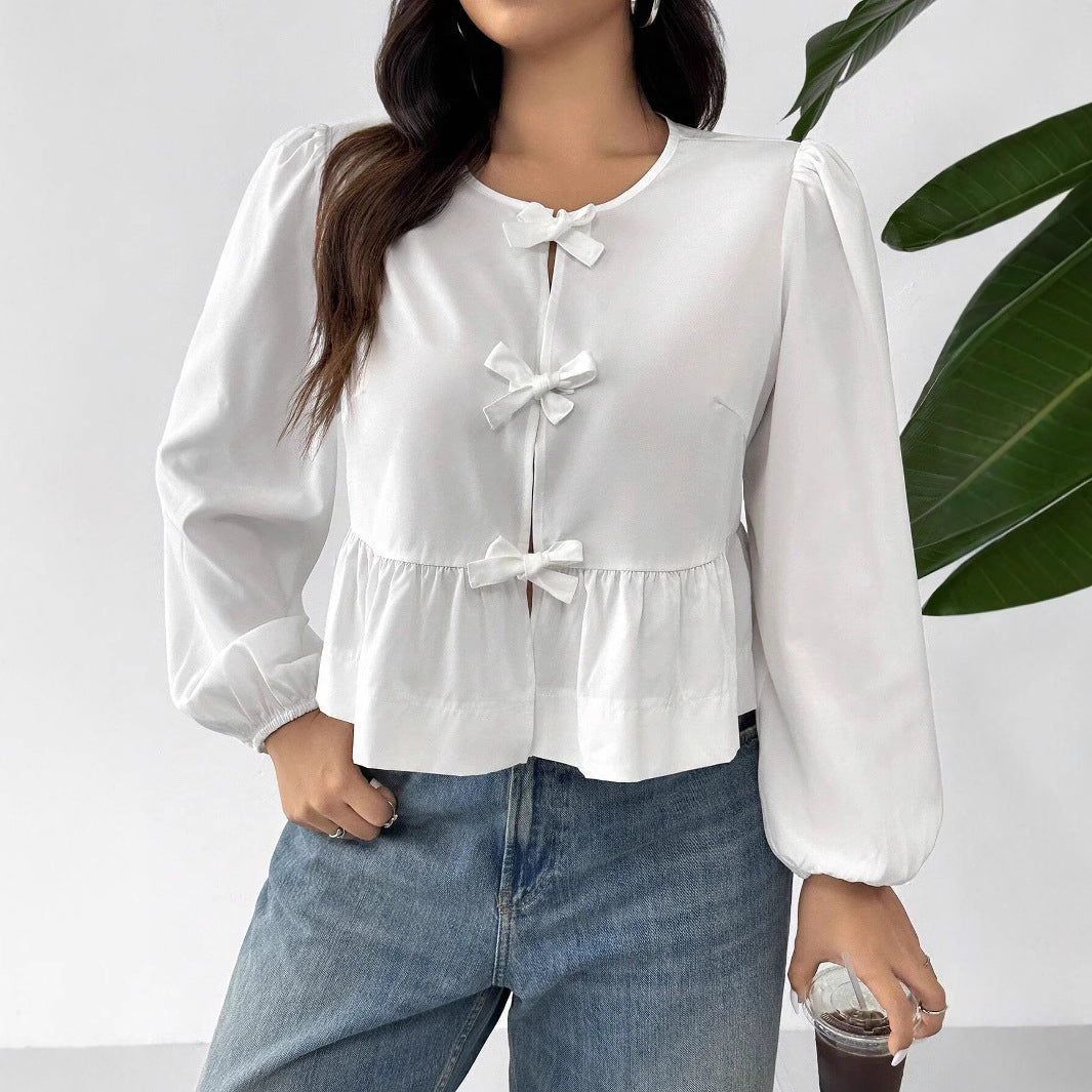 Women's Blouse with Ruffle Details and Bows