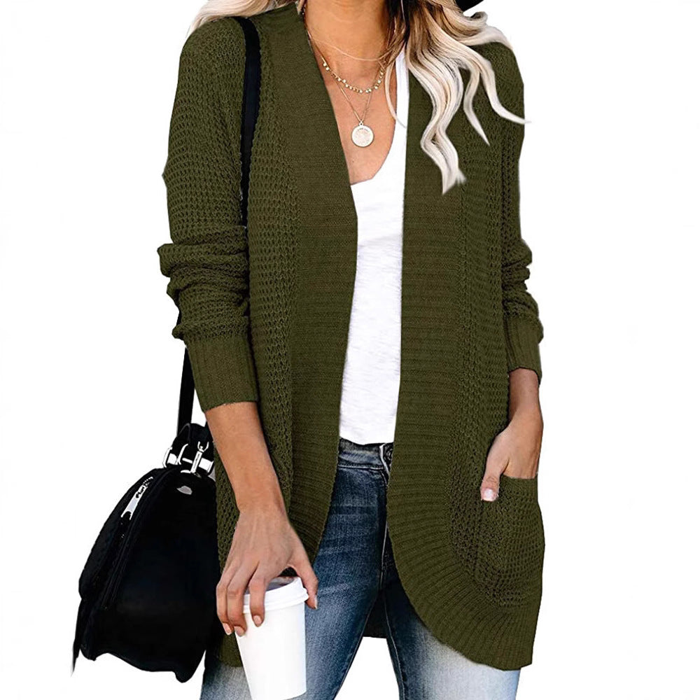Women's Casual Knit Coat with Pockets and Open Front