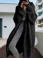 Women's Large Knit Cardigan with Open Sleeves and Cozy Fit