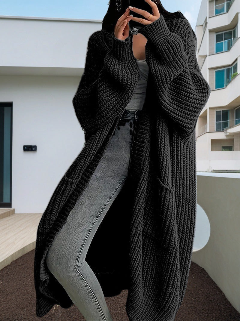 Women's Large Knit Cardigan with Open Sleeves and Cozy Fit