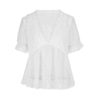Women's Blouse with Ruffle Details and Polka Dot Design