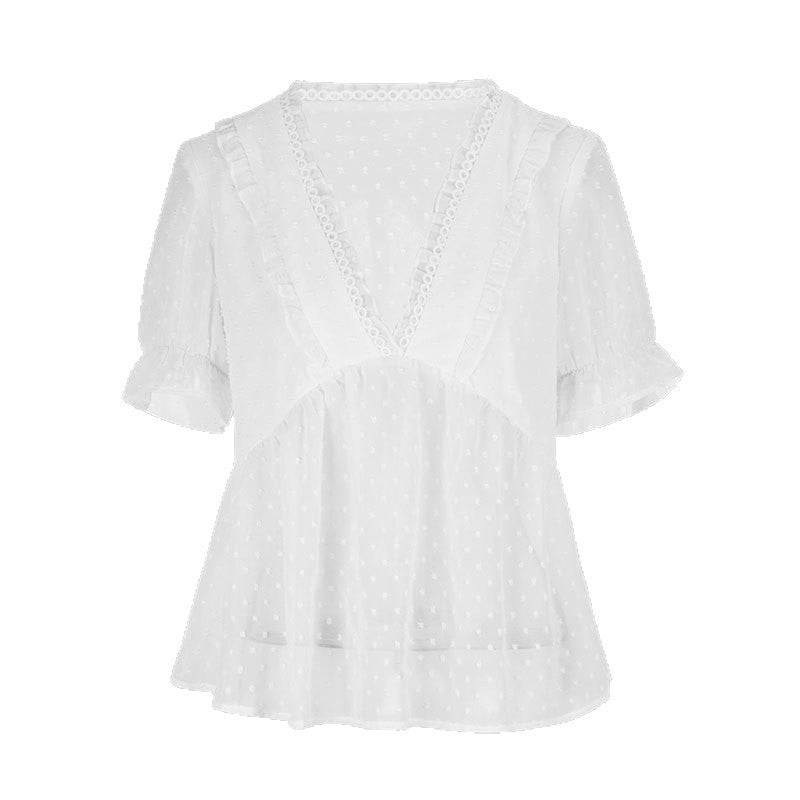 Women's Blouse with Ruffle Details and Polka Dot Design