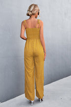 Women's Airy Jumpsuit with Spaghetti Straps and Playful Polka Dot Pattern