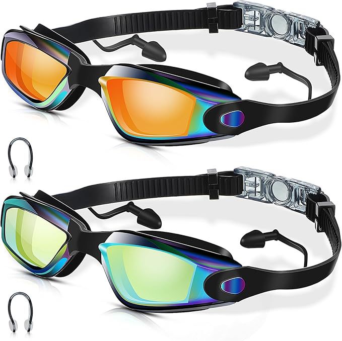 Swim goggles with adjustable head strap and anti-fog technology
