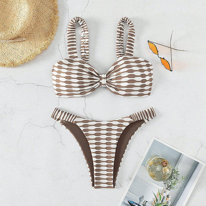 Women's Bandeau Bikini with Unique Pattern and Adjustable Straps