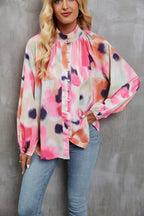 Women's Blouse with Colorful Floral Print and Pussy Bow Collar