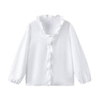 Women's Blouse with Ruffle Details and Stand-up Collar