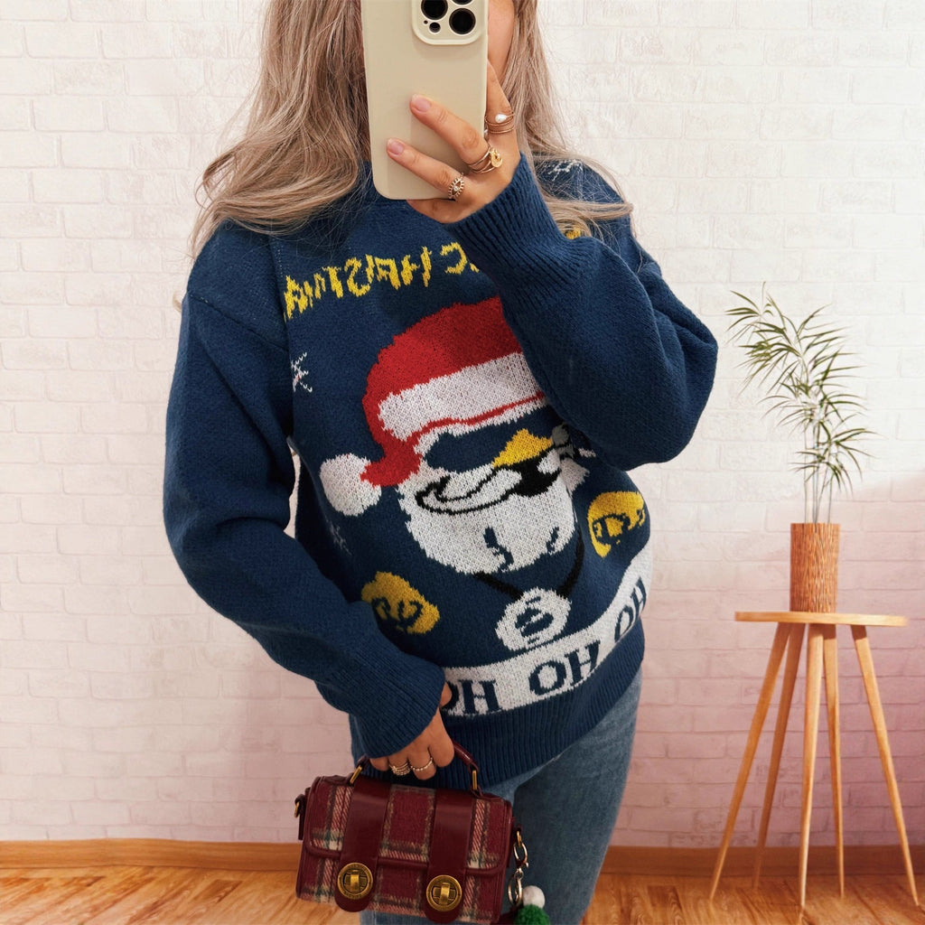 Women's Festive Knit Sweater with Holiday Motif