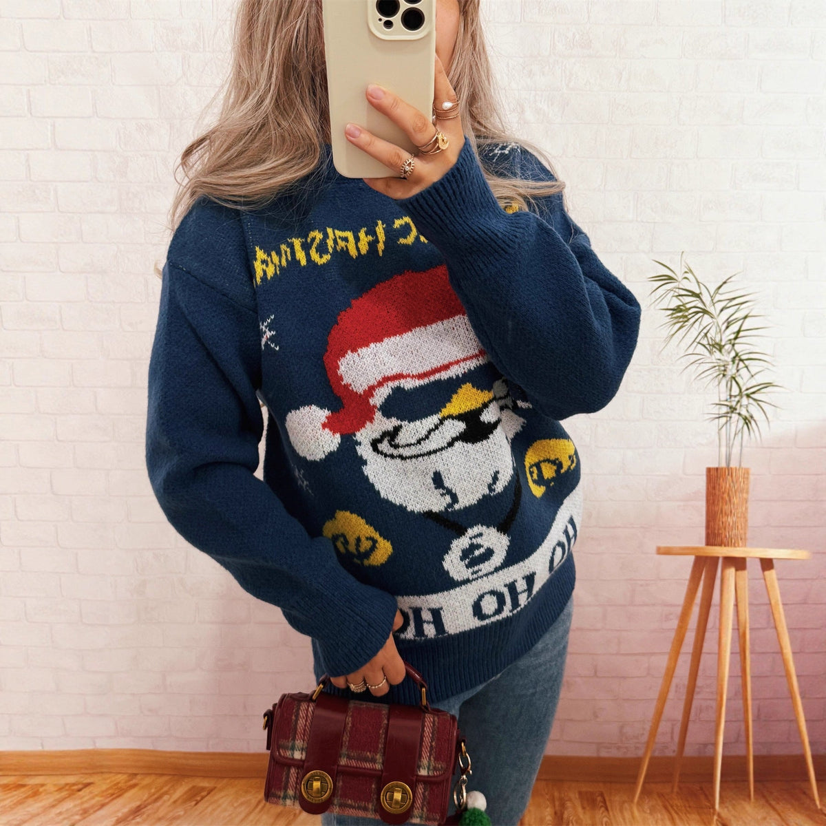 Women's Festive Knit Sweater with Holiday Motif