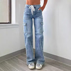 Women's Cargo Jeans with Pockets and Wide Leg