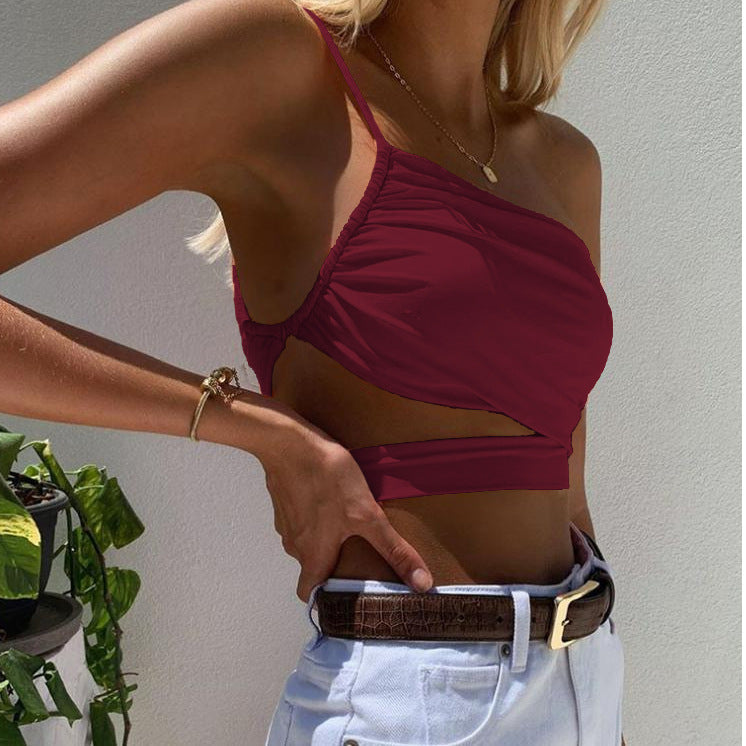 Women's Asymmetrical Crop Top with Elegant Wrap Design
