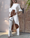 Women's Fashionable Ensemble with Floral Design and Wide Cut