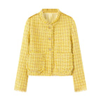 Women's Elegant Textured Short Jacket with Gold Buttons