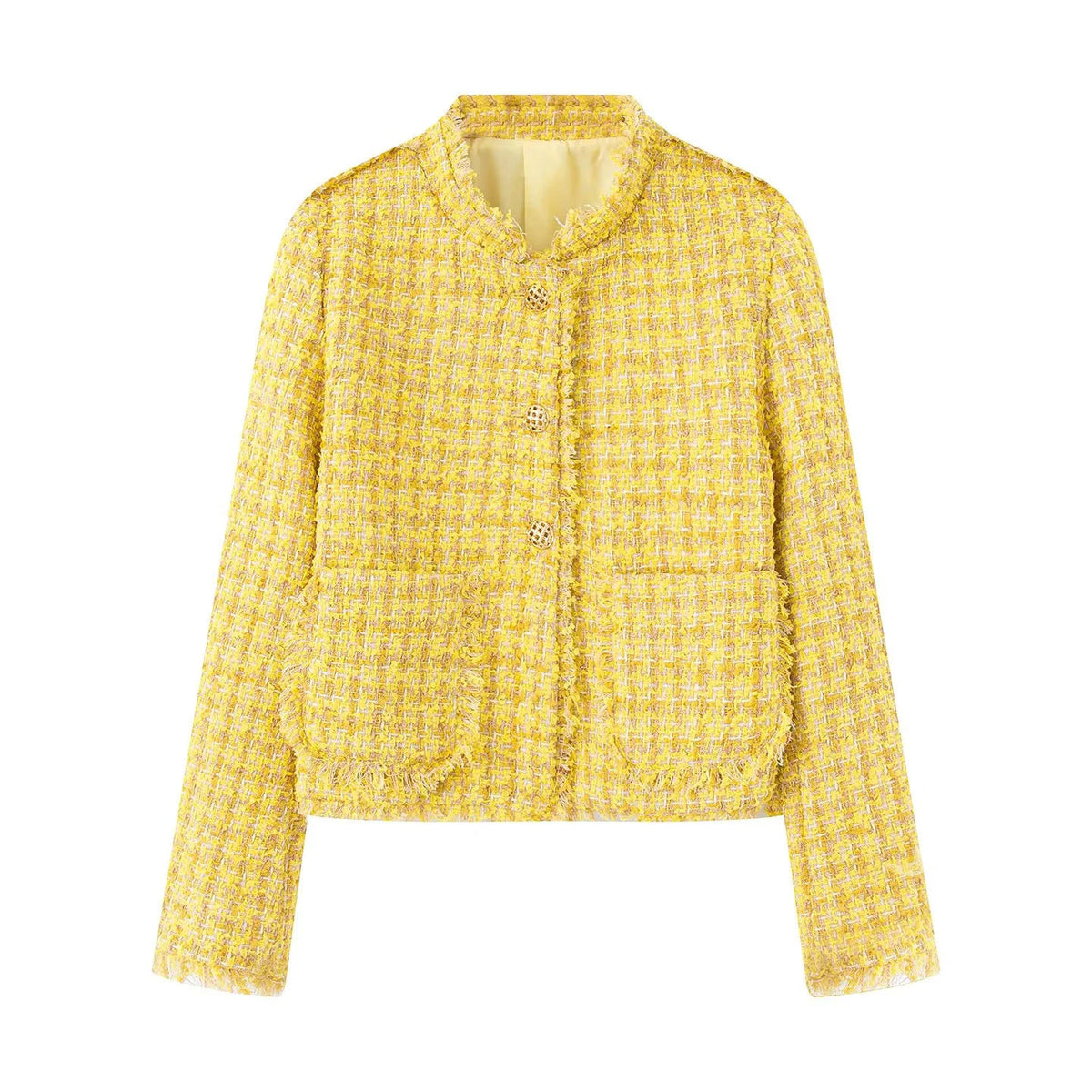 Women's Elegant Textured Short Jacket with Gold Buttons