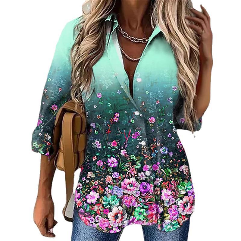 Women's Blouse with Floral Design and Gradient