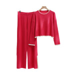 Women's Casual Knit Ensemble with High Waist and Contrast Cuffs