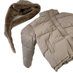 Fashionable Puffer Jacket with Detachable Faux Fur Collar and Pockets