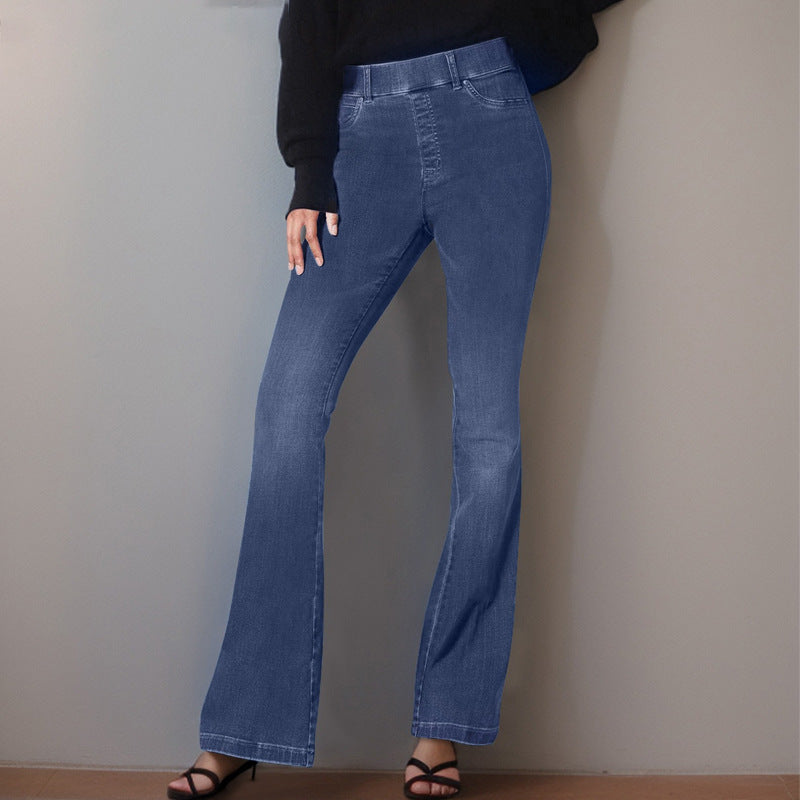 Women's High-Waisted Flared Jeans with Subtle Wash