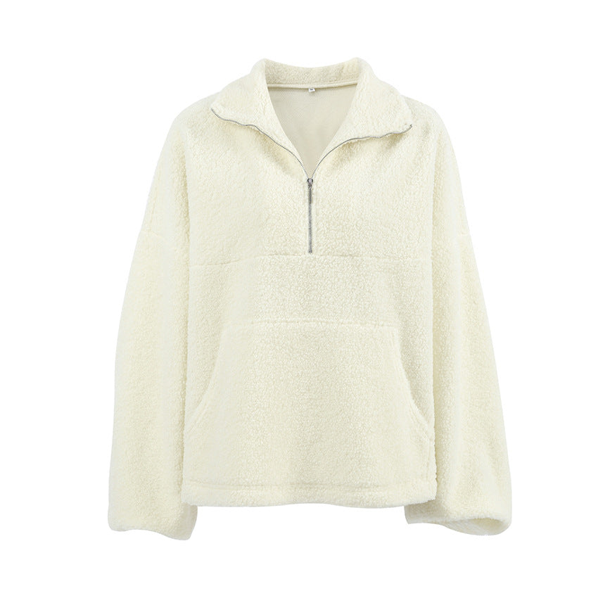 Women's High-Neck Fleece Pullover with Side Pockets