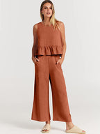 Women's Casual Peplum Jumper with Wide-Leg Pants
