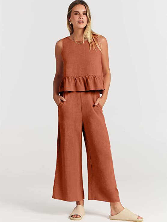 Women's Casual Peplum Jumper with Wide-Leg Pants