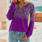 Women's Long Sleeve Blouse with Floral Design and Embroidery