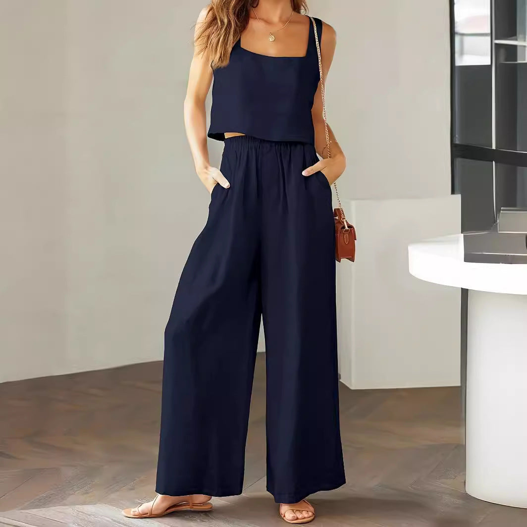 Women's Casual Wide-Leg Jumpsuit with Pockets