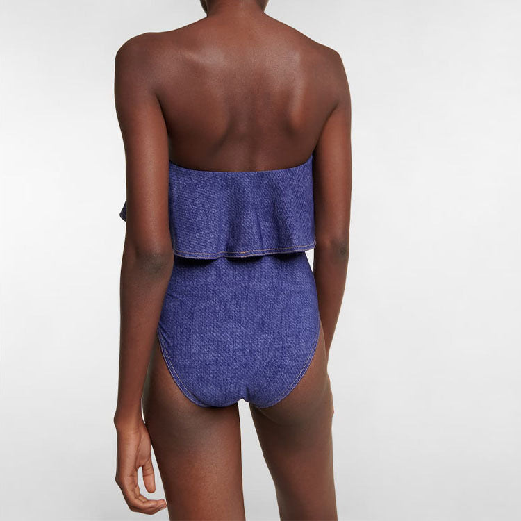 Women's Bandeau Swimsuit with Bows and Striped Maxi Skirt