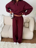 Women's Comfortable Polo Pullover and Relaxed Pants Set
