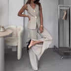 Two-Piece Suit Set with Deep V-Neck