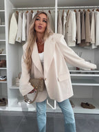 Women's Elegant Oversized Blazer with Deep Lapel and Pockets