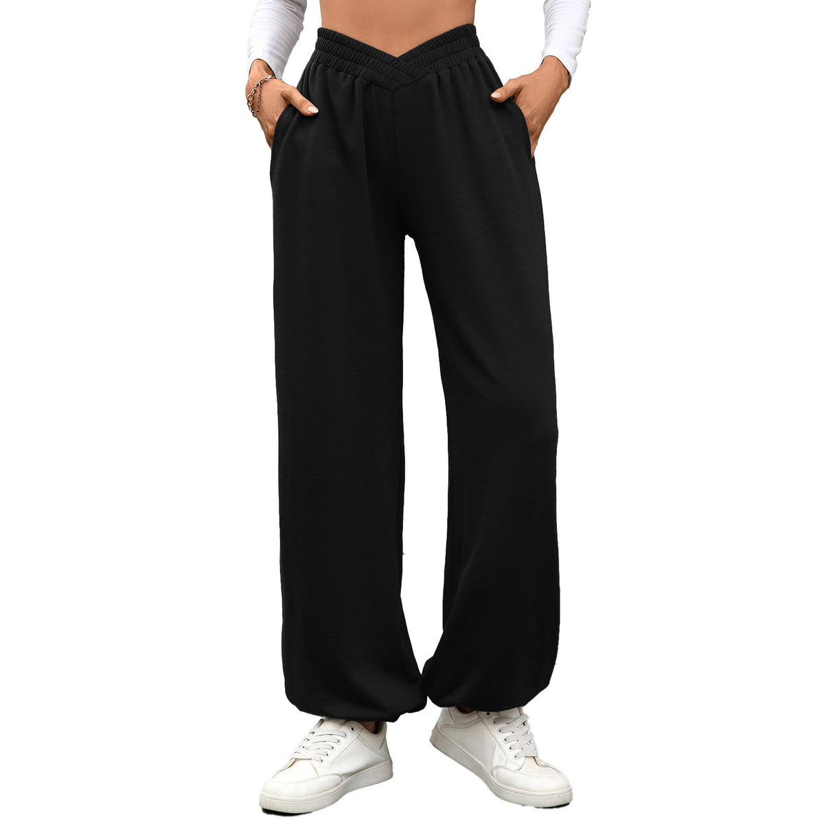 Women's Comfortable Palazzo Pants with Elastic Waist and Side Pockets