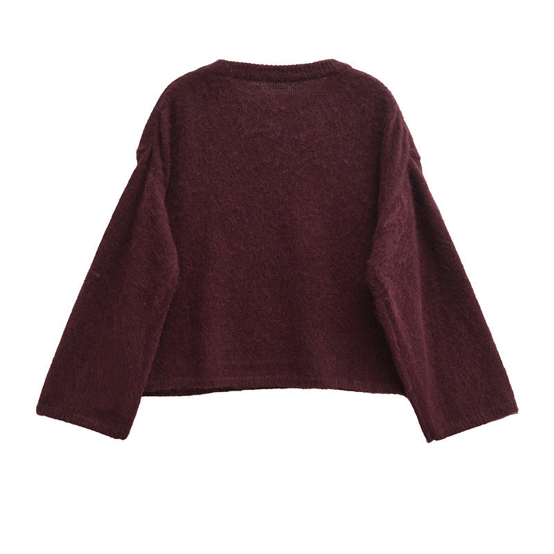 Women's Chunky Knit Sweater with Relaxed Fit and Wide Crew Neck
