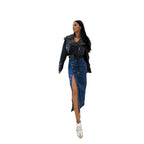 Denim Midi Skirt with Side Slit and Button Details