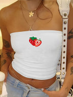 Women's Bandeau Top with Fruit Print and Form-Fitting Cut