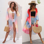 Women's Elegant Beach Kimono with Colorful Tie-Dye Design