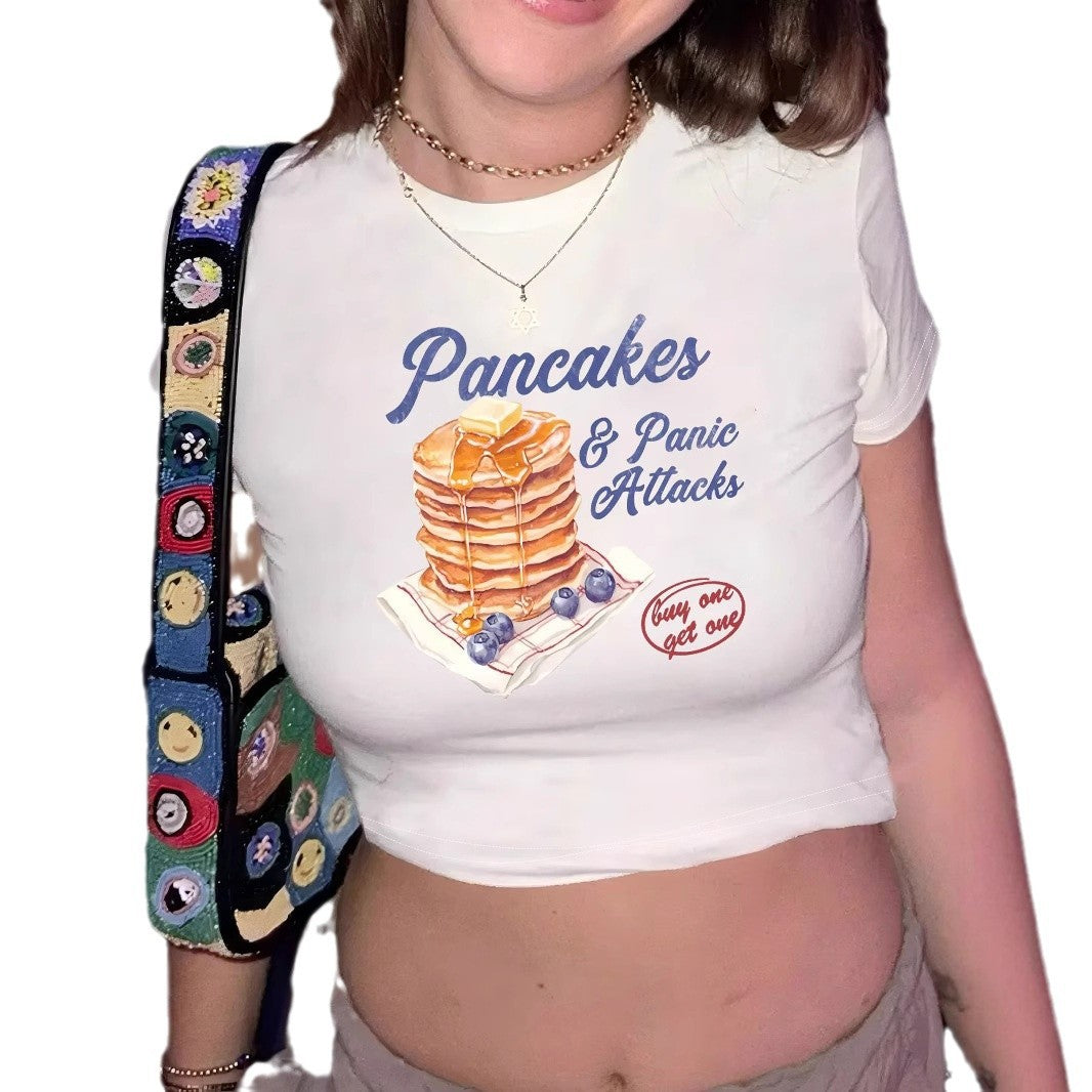 Women's Crop T-Shirt with Humorous Pancake Design